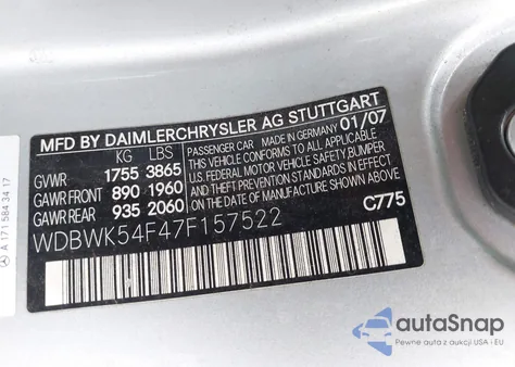 2007 Mercedes-Benz Slk 280 z USA, uszkodzony, nr VIN WDBWK54F47F157522